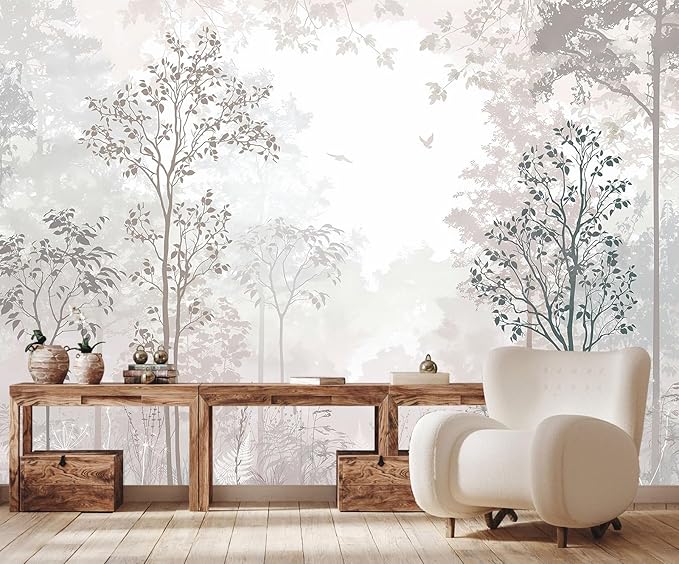 Beige Forest Wallpaper Woodland Wall Mural Large Wall Art for Bedroom Living Room Dining Room(Not Self-Adhesive)-CubbioJoy