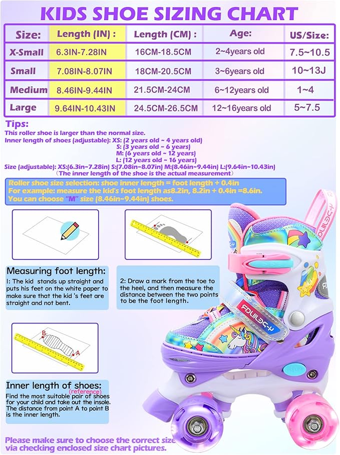 4-Pejiijar Rainbow Unicorn Kids Roller Skates for Girls Toddler Ages 2-4 5-8 8-12,Adjustable Roller Shoes with Luminous Wheels for Birthday Xmas Gifts-CubbioJoy