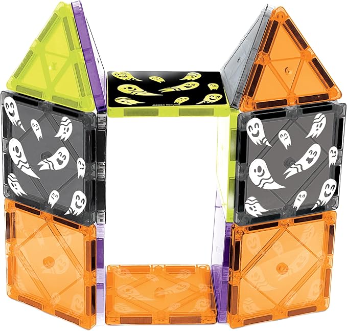 CreateOn Crayola Halloween Glow in The Dark Magnetic Tiles Set, Building Set for Kids, STEM Toys for Boys and Girls Ages 3 and Up, 14-Piece Set-CubbioJoy