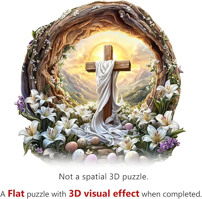 KAAYEE Wooden Puzzles for Adults, 3D Vision Effect Holy Light Cross Wooden Jigsaw Puzzle Unique Shape Wood Puzzle Adult, 3D Effect Flat Puzzle Birthday Family Game (L-13.4 * 13.3 in-300pcs)-CubbioJoy