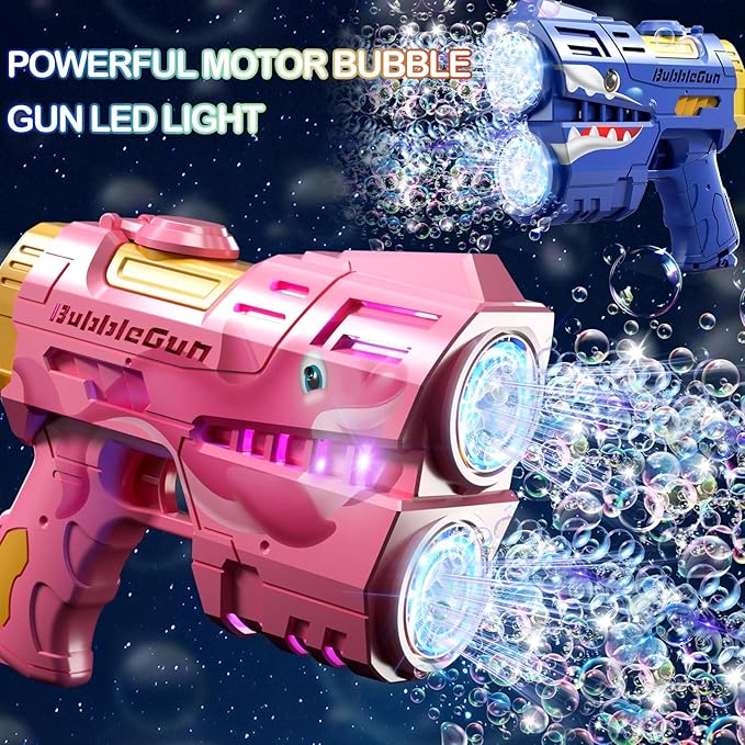 2 Pack Bubble Guns for Kids, LED Light Up Rechargeable Bubbles Machine Blower with 4 Bottles Refill Solution, Toddlers 4-8 Wedding Birthday Easter Party Gift-CubbioJoy