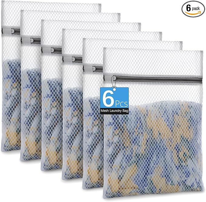 6-Pack Honeycomb Mesh Laundry Bags for Delicates - 12x16 Inches Medium Washing Bags for Bras, Lingerie, Socks, Baby Clothes - Gentle Wash Protection with Zipper Closure (6 Medium)-CubbioJoy