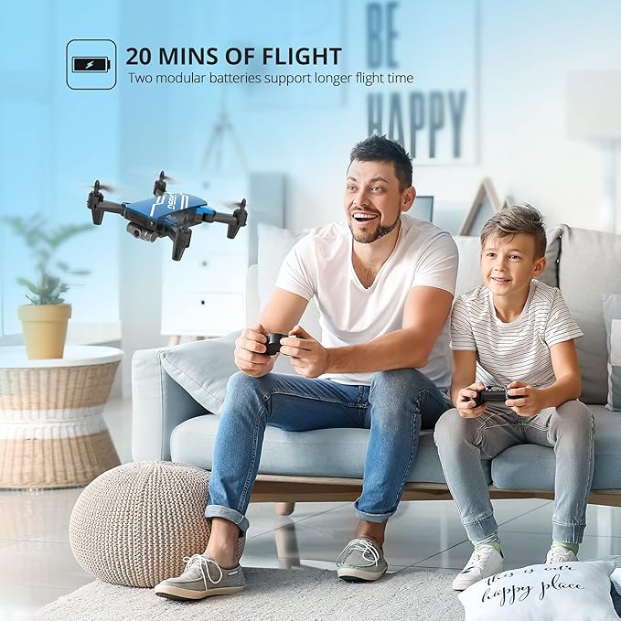 DEERC D20 Mini Drone with Camera for Kids, Remote Control Toys Gifts for Boys Girls with Voice Control, Gestures Selfie, Altitude Hold, Gravity Control, One Key Start, 3D Flips 2 Batteries, Blue-CubbioJoy