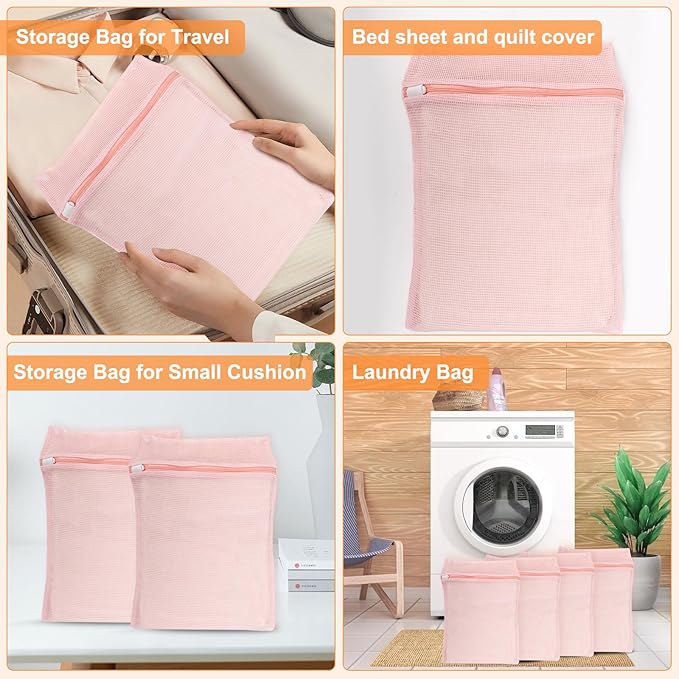 4-Piece Pink Medium Durable Organic Cotton Mesh Laundry Bags with Sturdy Zippers and Breathable Mesh are Delicate Laundry Bags for Underwear, Clothes, Pants and Socks-CubbioJoy