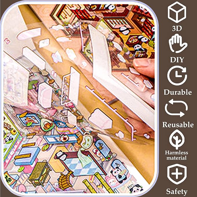 DIY 3D Sticker Scene，Jumbo-Large Party House, Reusable Sticker, Cute Sets for Free Combination, Waterproof for Anywhere, Crafts Party Favors Birthday Gift-CubbioJoy