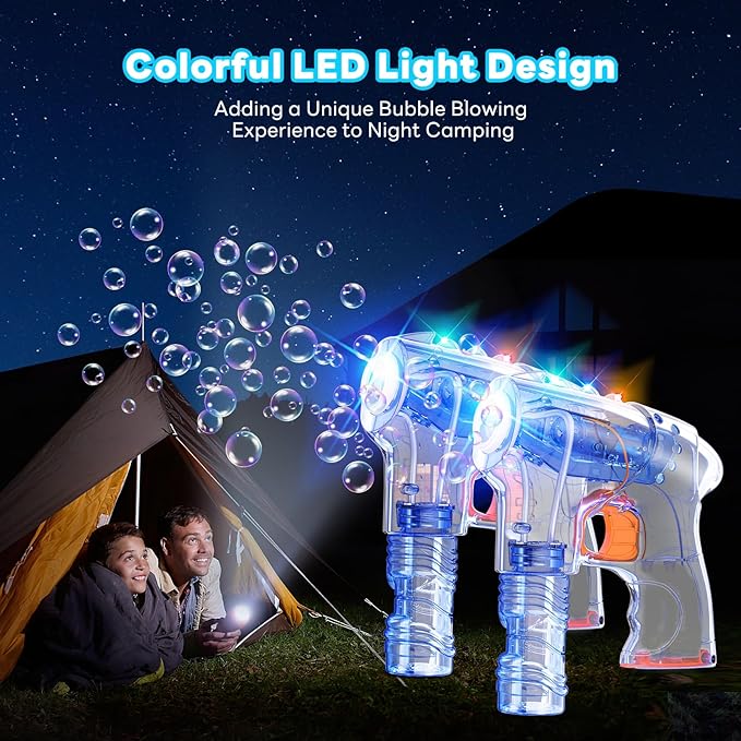 Kid Odyssey 2 Pack Bubble Gun with 4 Refill Solution and 3 Colorful LED Light, Bubble Machine for Kids, Bubble Maker for Party Favors, Birthday Gift, Indoor Outdoor Toys for Toddlers-CubbioJoy