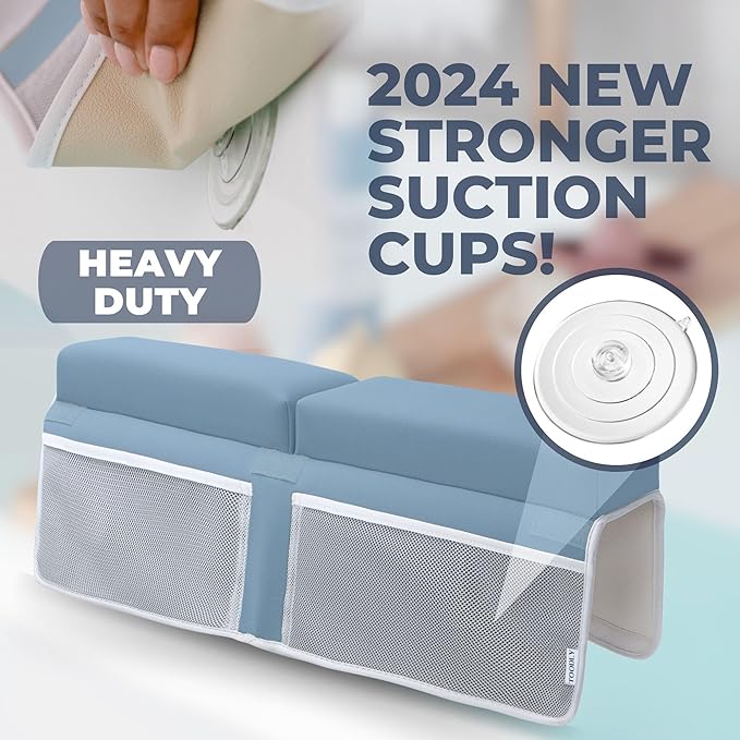 Comfortable Baby Bath Kneeler and Elbow Rest Pad Set – Thick Memory Foam Bath Kneeling Pad with Elbow Support – Baby Bathtub Cushion with Toy Organizer for Bathing Infant or Toddler - Blue-CubbioJoy