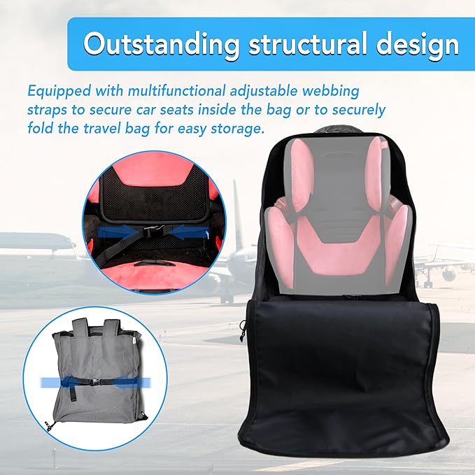 Car Seat Travel Bag with Wheels Heavy Duty Water-resistant Protective Cover for Airplane Travel & Rolling Design, Padded Handle,Padded Adjustable Strap (Grey)-CubbioJoy