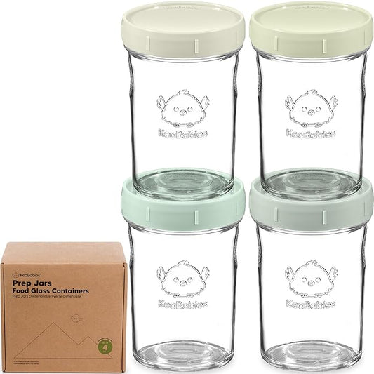 KeaBabies 4pk 8oz Glass Baby Food Containers with Lids - Leak-Proof, Microwavable Small Glass Jars, Baby Purees & Toddler Snack Storage Containers, BPA-Free, Dishwasher & Freezer Safe (Sage)-CubbioJoy