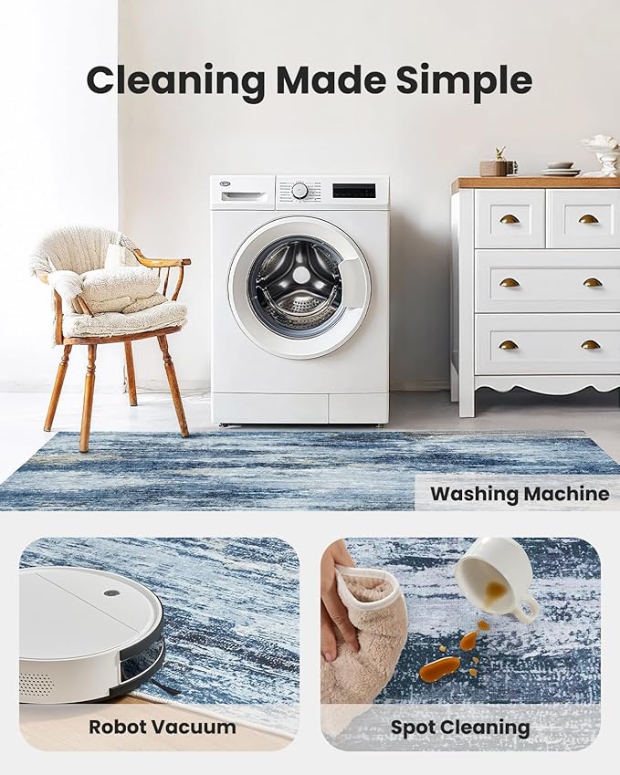 Amada 9x12 Large Area Rug, Modern Abstract Living Room Rug with Non-Slip Backing & Short Pile, Washable Rug with Abstract Pattern for Living Room, Bedroom and Dinning Room, Blue-CubbioJoy