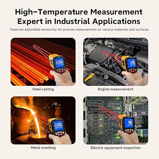 Industrial Infrared Thermometer Gun, 50:1 D:S Ratio, -58°F-3992°F, Triple Laser, High Precision Temp Gun for Kiln, Engine, HVAC, BBQ, Industrial Inspection-CubbioJoy