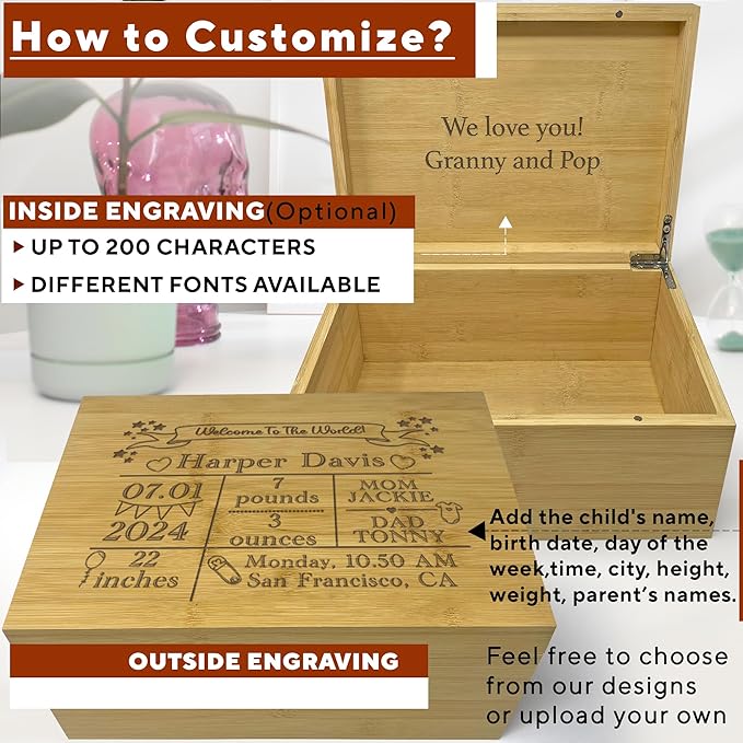 Customized Welcome Baby Box - Newborn Baby Announcement Gifts, Custom Gift for Boy or Girl, Engraved Announcement Boxes with Birth Stats, New Born Keepsake Storage, Welcome to the World Memory Chest-CubbioJoy