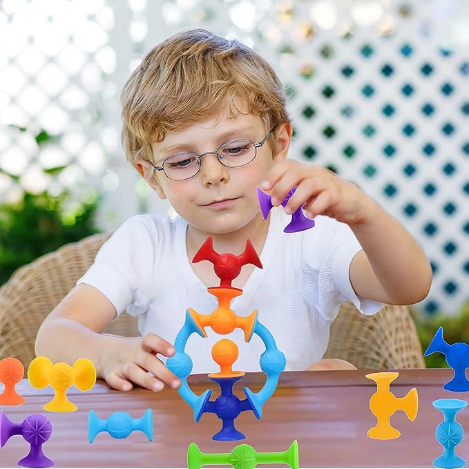 48 Piece Suction Cup Toys Construction Set, Silicone Building Blocks DIY Blocks - Sucker Toy are Fun Bath Toys, Fidget Toys for Toddlers 1-3 Old Boys and Girls-CubbioJoy
