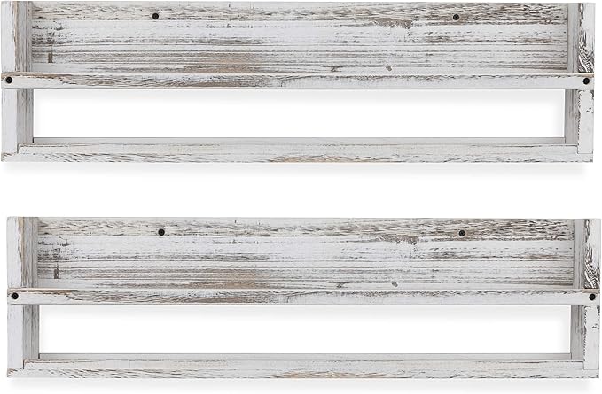 Brightmaison Polynez 30" Floating Shelves for Wall Decor, Kids Bookshelf, Nursery Book Shelves, Multiuse Shelf Set of 2 Wood Burnt White-CubbioJoy