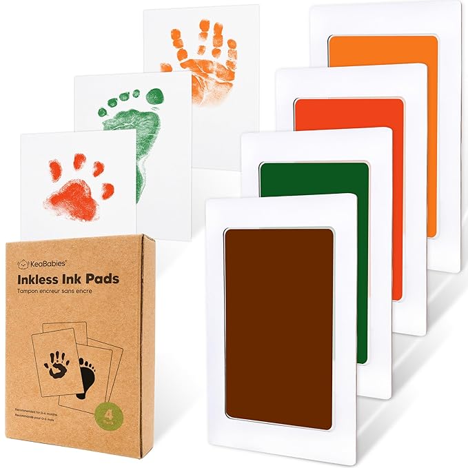 4-Pack Inkless Baby Hand and Footprint Kit - Mess Free Ink Pad for Newborn Keepsake, Dog Nose & Paw Print Kit, Clean Touch Ink Pad for Baby Hand & Footprints, Ideal New Mom Gifts (Autumn)-CubbioJoy