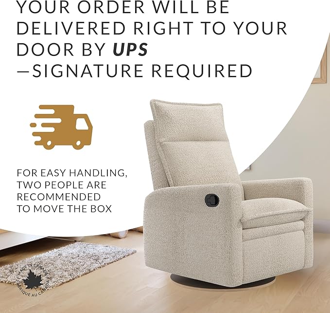 Jaymar Arya Modern Nursery Glider Recliner Chair – Cozy Nursing Chair with 360° Swivel for New Parents, Gentle Motion, Compact Design, High Back & Low Armrests, Canadian Made (Sand/Puppy Fabric)-CubbioJoy