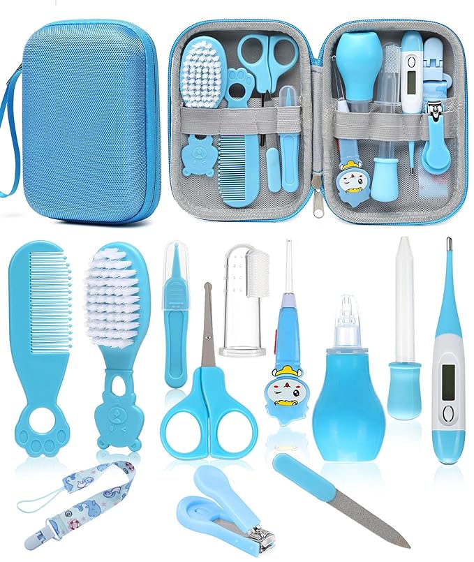 Baby Healthcare and Grooming Kit, Safety Newborn Nursery Baby Care Kit, with Hair Brush Comb, Nail Clipper, Thermometer, Pacifier Clip, Baby Registry Search, Baby Girl Boy Newborn Essentials-CubbioJoy