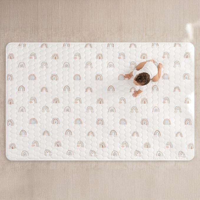 Comfy Cubs Rectangle Kids Play Mat - Large 60 x 96 inches Soft Quilted Baby Floor Mat with Non-Slip Bottom - Plush Design for Toddlers' Playtime and Relaxation - Comfortable and Durable - Rainbow-CubbioJoy