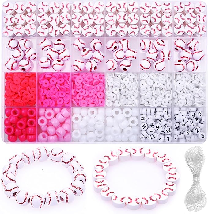 1600PCS Baseball Sports Ball Polymer Clay Beads Charms for Friendship Bracelets Making Kit Cute Fun Beads DIY Arts Crafts Birthday Gifts for Kids Girls Baseball Bead-CubbioJoy