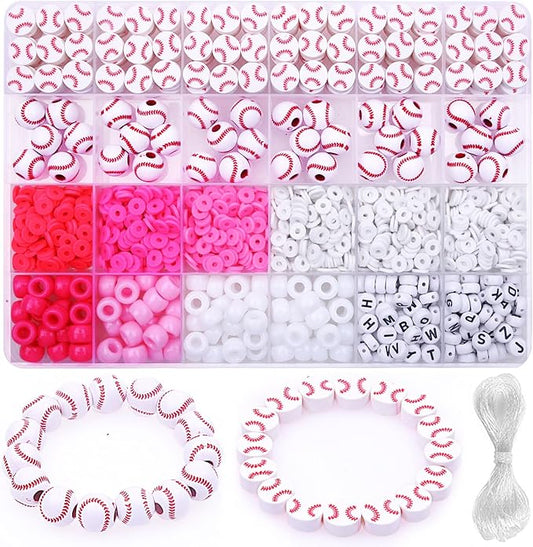 1600PCS Baseball Sports Ball Polymer Clay Beads Charms for Friendship Bracelets Making Kit Cute Fun Beads DIY Arts Crafts Birthday Gifts for Kids Girls Baseball Bead-CubbioJoy
