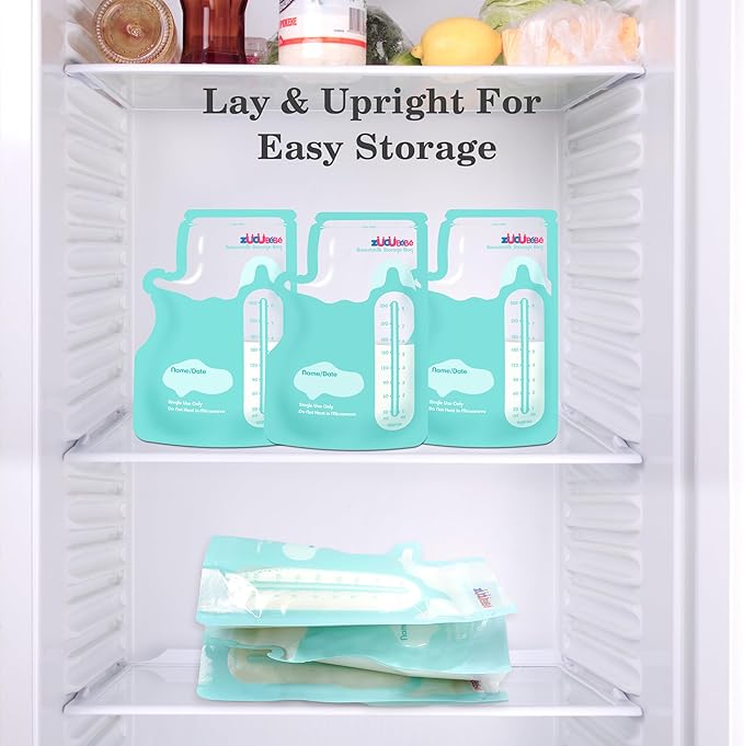 Breastmilk Storage Bags(50 Count)，8oz Milk Storage Bags for Breastfeeding，BPA Free with Easy Pour Spout, Self Standing, for Refrigeration and Freezing Blue-CubbioJoy