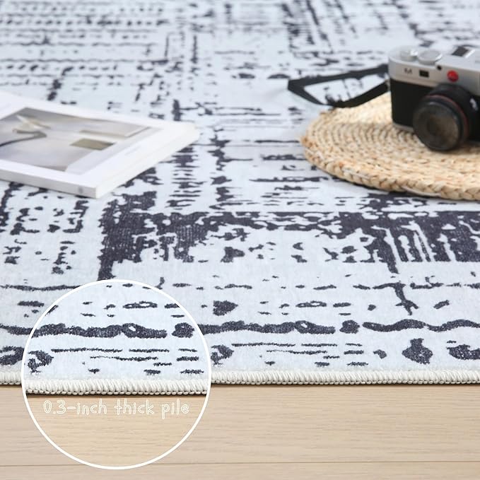 Door Mat Indoor Entrance 2x3 Rug Machine Washable Boho Moroccan Small Area Rug Non-Slip Low Pile Throw Rugs for Entryway, Kitchen, Front Door Indoor Entrance,Kids Room (Black and White)-CubbioJoy