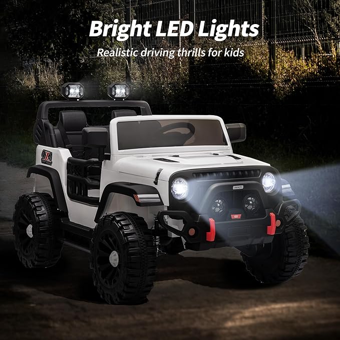 2 Seater Ride on Car Truck, 12V Kids Electric Ride on Toy for Big Kids Age 3-8 w/Remote Control- White-CubbioJoy