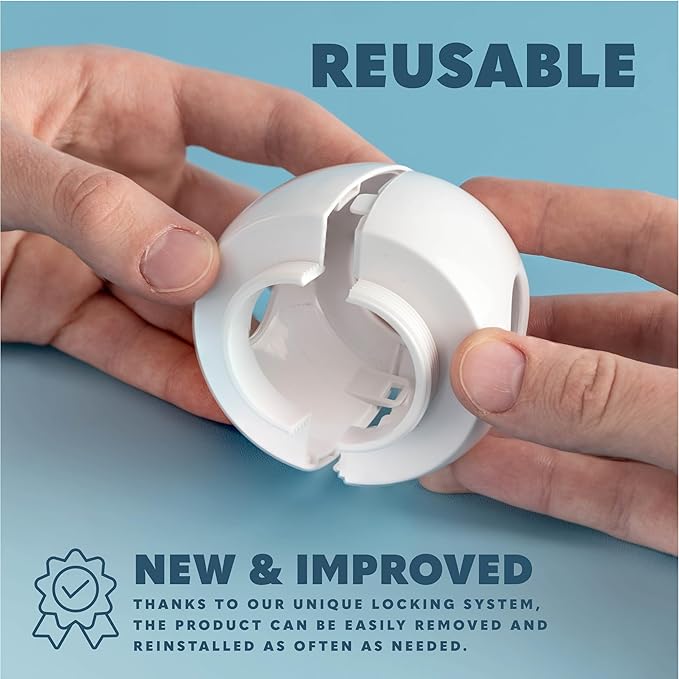 Baby Proofing Door Knob Covers 4 Pack - Easy to Install Child Safety Locks for Doors, Durable & Reusable Child Proof Door Lock, Dual-Lock & Versatile Design, Fits Round Doorknobs, White-CubbioJoy