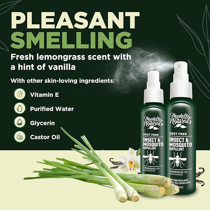 Deet-Free Insect & Mosquito Repellent 8oz – Nice Smelling Insect Repellent with Lemongrass Oil Safe for Pets and Kids – Bug Spray Against Mosquitoes, Gnats, Black Flies, No-See-ums, and Other Insect-CubbioJoy