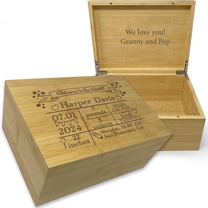 Customized Welcome Baby Box - Newborn Baby Announcement Gifts, Custom Gift for Boy or Girl, Engraved Announcement Boxes with Birth Stats, New Born Keepsake Storage, Welcome to the World Memory Chest-CubbioJoy