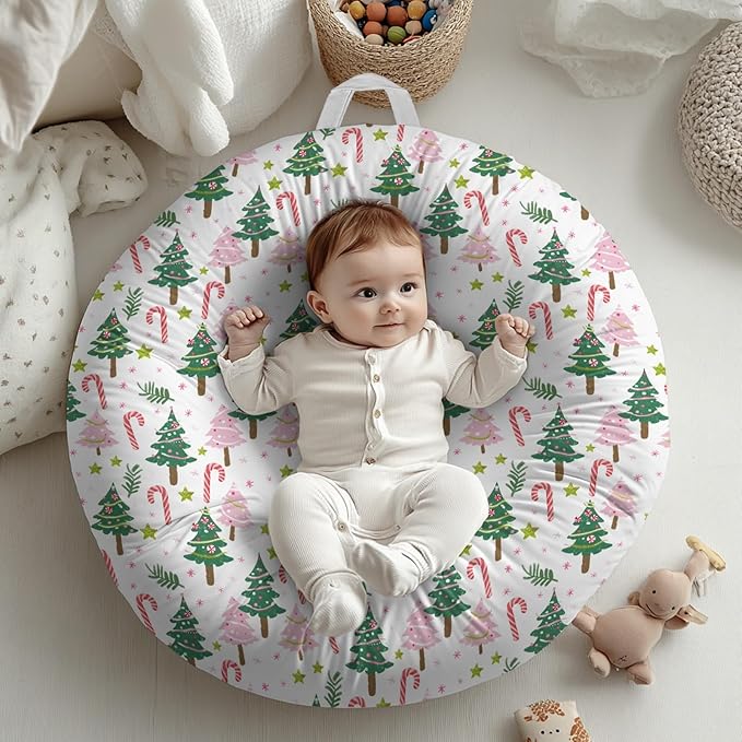 Cartoon Winter Christmas Tree Stars Leaves Pattern Baby Lounger Cover, Unisex Removable Infant Newborn Snug Fit Floorseat Sleeping Lounger Slipcover for Boys Girls Lounger Pillow, Cover Only-24*26-CubbioJoy