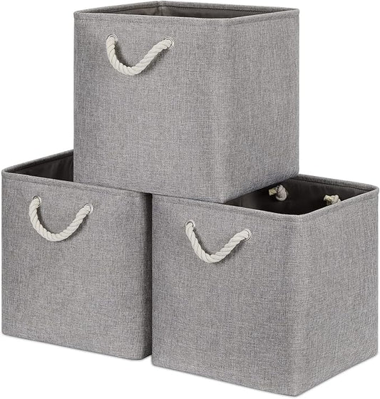 Bidtakay Grey Baskets Foldable Storage Cube Bins 13x13x13 Cube Storage Organizer Closet Set of 3 Fabric Storage Baskets for Home Office Large Baskets for Nursery Baby Toy Storage-CubbioJoy