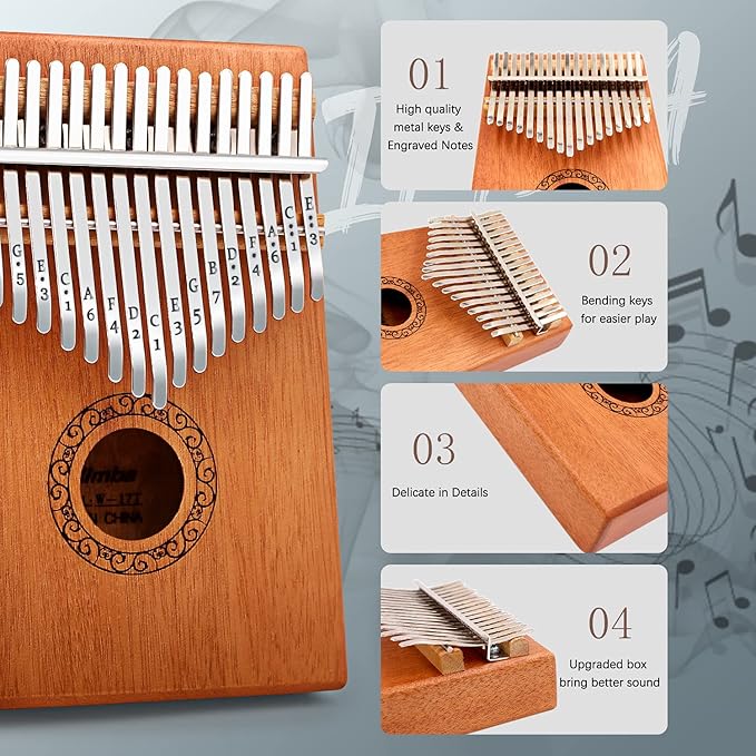 Kalimba Thumb Piano,YUNDIE Portable 17 Keys Mbira Finger Piano with Tune Hammer and Study Instruction,Musical Instruments Birthday Gift for Kid Adult Beginners Professional(Brown)-CubbioJoy