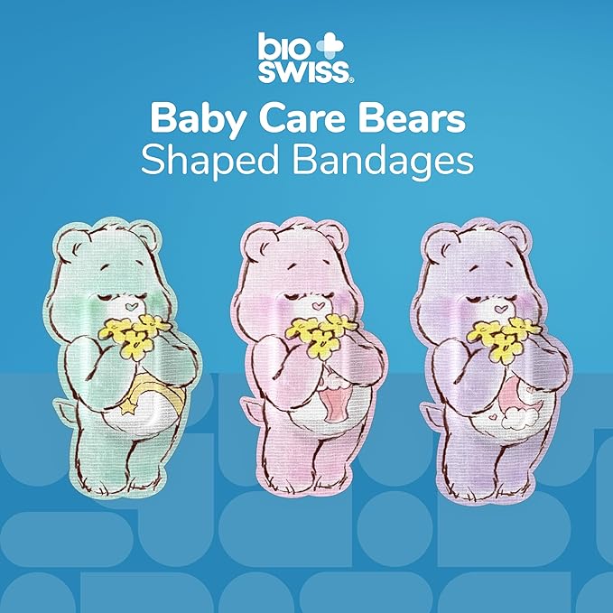 BioSwiss Care Bears Bandages, Baby Care Bear Shaped Self Adhesive Bandage, Latex Free Sterile Wound Care, Fun First Aid Kit Supplies for Kids, 24 Count-CubbioJoy