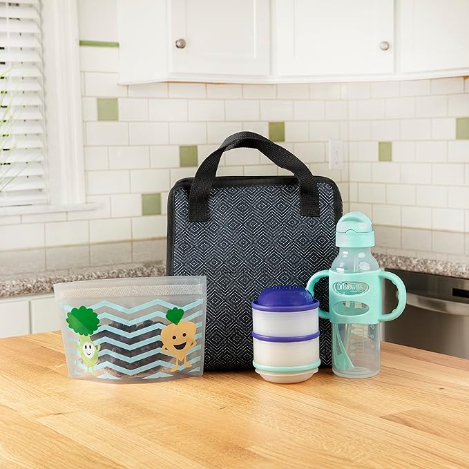 Dr. Brown's Fold & Freeze Bottle Tote, Travel Baby Bottle Insulated Cooler Bag, Store Up to 6 Baby Bottles, Black, BPA Free-CubbioJoy