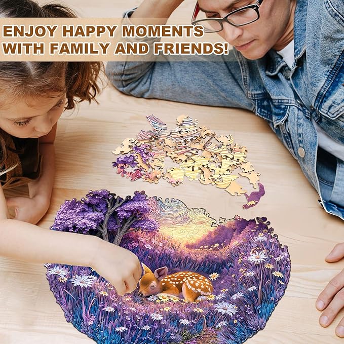 Jigfoxy Wooden Puzzles for Adults, Starry Night Fawn Wood Puzzles Adult, Unique Animal Shape Wooden Jigsaw Puzzles for Adults, Birthday Gifts for Puzzle Lovers, Family, Friend (S-8.5 * 8.5in-100pcs)-CubbioJoy