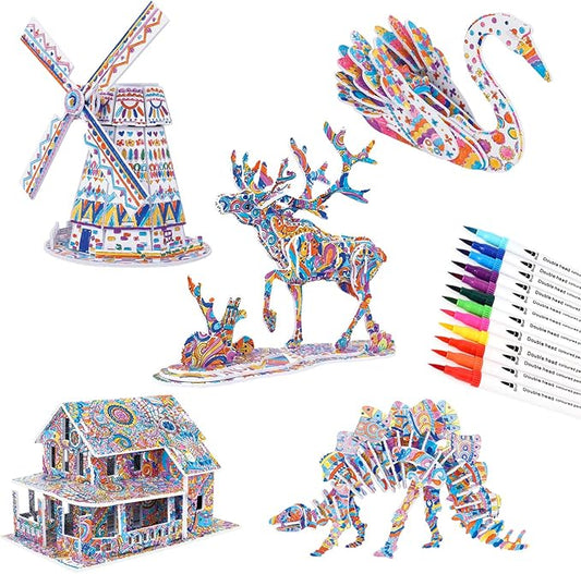 BEARUN 3D Coloring Puzzle Set, Arts and Crafts for Girls and Boys Age 6 7 8 9 10 11 12 Year Old, Fun Educational Painting Crafts Kit with Supplies for Kids, Birthday Toy Gift for Kids-CubbioJoy