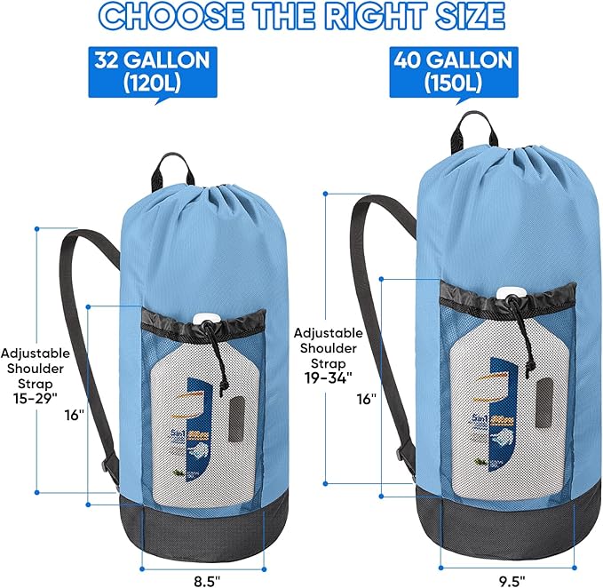 BALEINE 150L Laundry Bag Backpack, 900D Oxford Fabric Large Travel Laundry Bags with Shoulder Straps and 2 Mesh Pockets for College Dorm, Apartment, Laundromat (Blue, 150L)-CubbioJoy