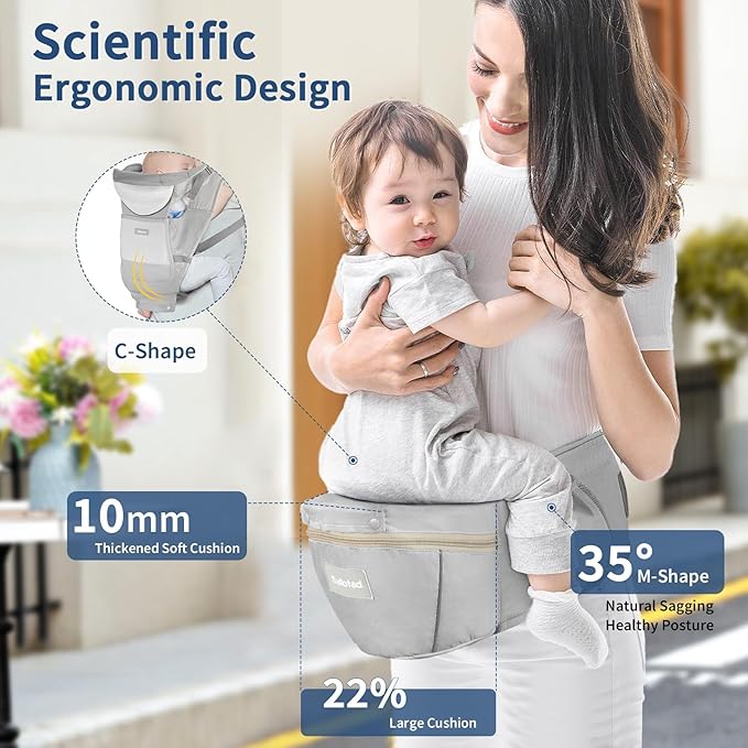 Baby Carrier with Hip Seat,Ergonomic M Position 6in1 Baby Carrier Newborn to Toddler,Head Support and Breathable Mesh Newborn Carrier,Adjustable Baby Holder Carrier for Dad&Mom-Grey-CubbioJoy