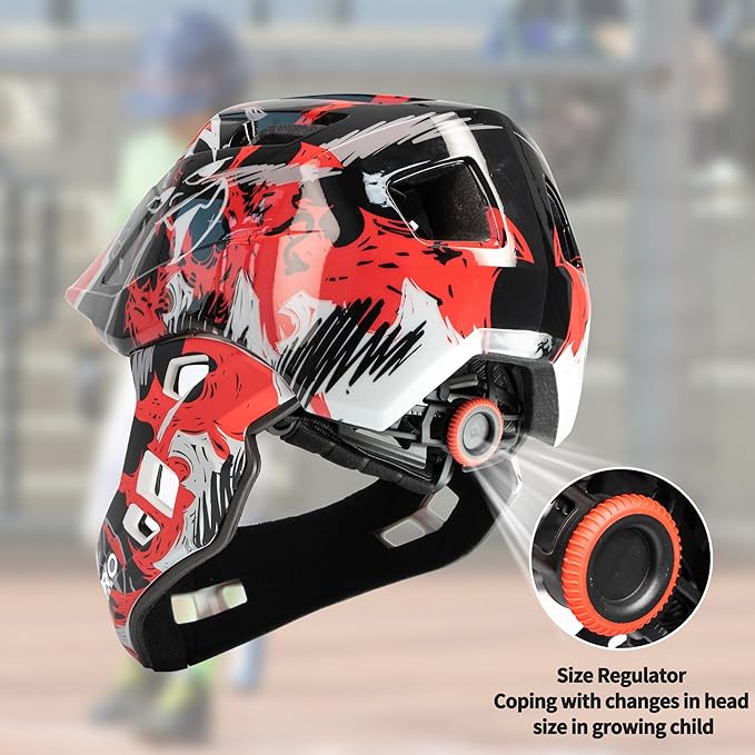 Kids Bike Helmet with Chin Guard, Adjustable Detachable Children’s Full Face Helmet for Girls and Boys, Cycling Helmets Skateboard, Scooter-CubbioJoy