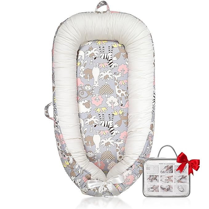 Baby Lounger | Organic Cotton Infant Lounger | Reversible, Adjustable & Portable Floor Lounger | Soft, Breathable, Washable Cover-CubbioJoy