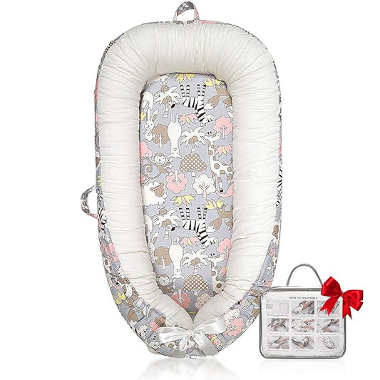 Baby Lounger | Organic Cotton Infant Lounger | Reversible, Adjustable & Portable Floor Lounger | Soft, Breathable, Washable Cover-CubbioJoy