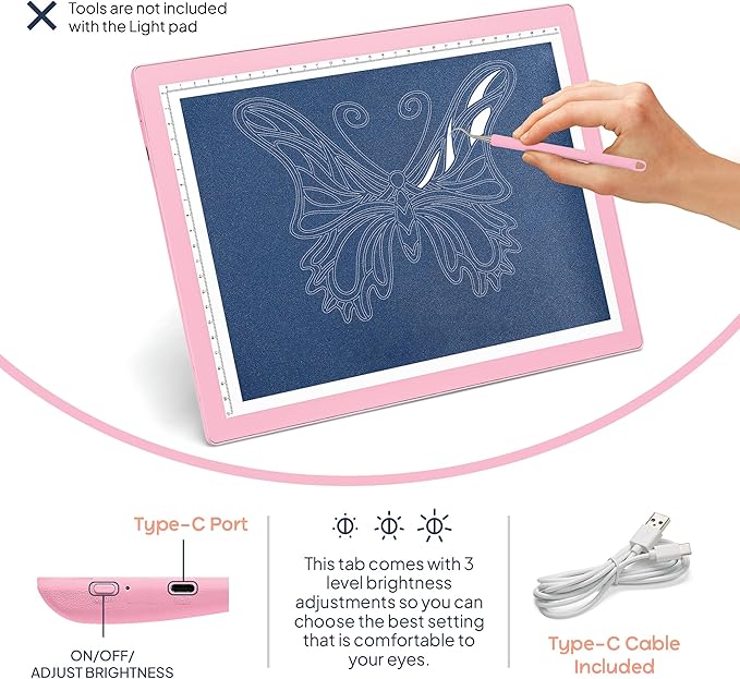 iVyne Corded Light Pad for Weeding Vinyl - A4 Light Box for Drawing - Light Board for Tracing - Light Box for Diamond Painting, Weeding Vinyl, Sketching, Tracing (Pink)-CubbioJoy