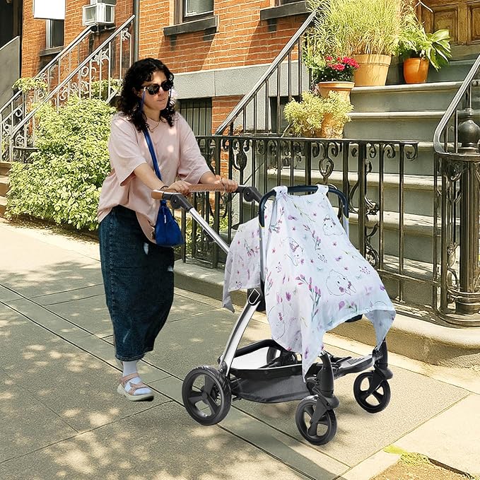 80S Muslin Car Seat Cover for Babies - Soft & Breathable Infant Carrier Canopy, Lightweight Sunshade for Summer, Universal Fit for Baby Boys & Girls-CubbioJoy