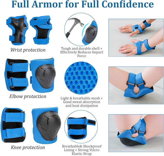 KAMUGO Kids Adjustable Helmet, with Sports Protective Gear Set Knee Elbow Wrist Pads for Toddler Age 2-8 Boys Girls, Bike Skateboard Hoverboard Scooter Rollerblading Helmet Set-CubbioJoy