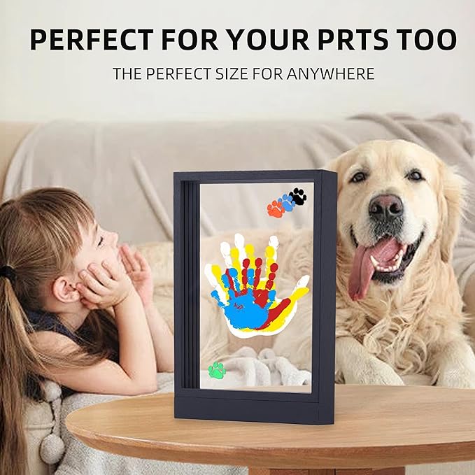 CHERRY CHEERS Family Handprint Kit with Light, Handprint Keepsake Frame, Wooden Led Light, Easy Install, No Need Screw etc, Non-Toxic Paints (Black)-CubbioJoy