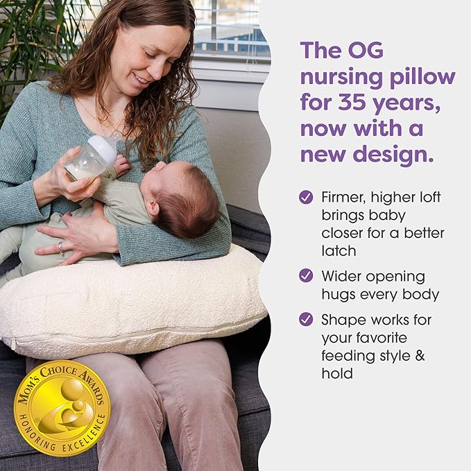 Boppy Nursing Pillow - Ergonomic Bottle & Breastfeeding Pillow with High, Firm, Large Area, Water-Repellent Cushion with Washable Cover; Baby Safety Alliance Verified - Oatmeal Boucle-CubbioJoy