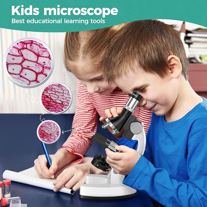 2400X Kids Microscope Science Kit - Handheld Microscope for Kids with Prepared Slides Metal Body LED Light Carrying Box Educational Compound Toy Set for Children Ages 8-12 5 Year Old Boys & Girls Gift-CubbioJoy