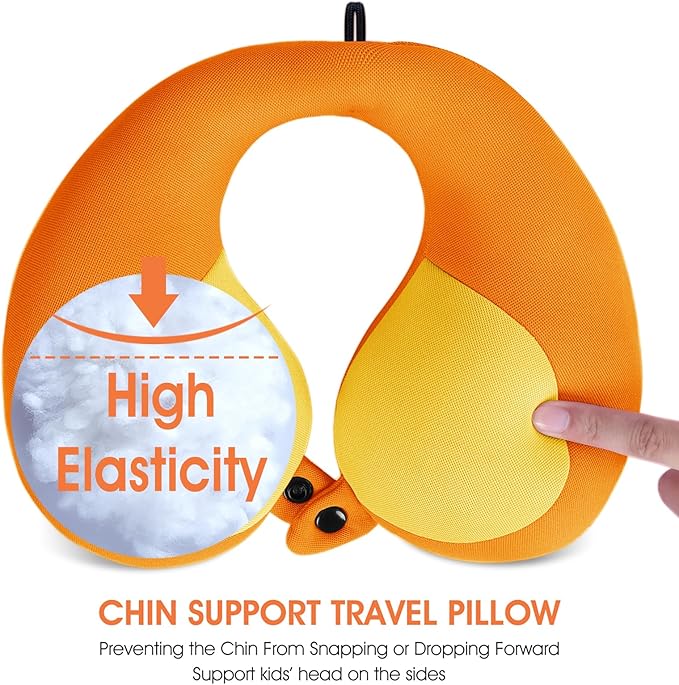 INFANZIA Kids Chin Supporting Travel Neck Pillow, Helps Support Head and Neck, Comfortably Designed for Head, Neck, and Chin Support - Gifts for Toddler/Child/Kids, Orange-CubbioJoy