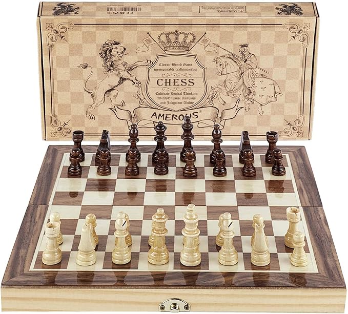 Amerous Chess Set, 12"x12" Folding Wooden Standard Travel International Chess Board Game Set with Magnetic Crafted Pieces For 2 Players-CubbioJoy